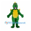 Green Dragon Mascot Costume with Yellow Belly and Small Bat Wings