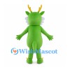 Green Dragon Mascot Costume with Yellow Antlers and White Cheeks