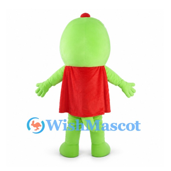 Superhero Cow Mascot Costume in Lime Green with Red Cape and Beret