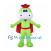 Superhero Cow Mascot Costume in Lime Green with Red Cape and Beret