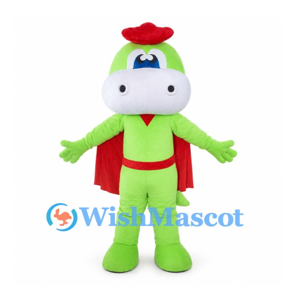 Superhero Cow Mascot Costume in Lime Green with Red Cape and Beret