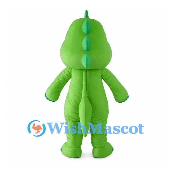 Green Dinosaur Mascot Costume with Pale Yellow Striped Belly