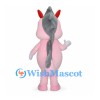 Pink Dragon Mascot Costume with Red Horns and Gray Back Spikes