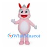 Pink Dragon Mascot Costume with Red Horns and Gray Back Spikes