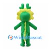 Green Dragon Mascot Costume with Yellow Frill and Green Antlers