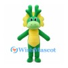 Green Dragon Mascot Costume with Yellow Frill and Green Antlers