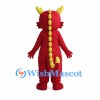 Red Dragon Mascot Costume with Yellow Horns Belly and Back Spikes