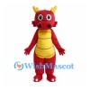 Red Dragon Mascot Costume with Yellow Horns Belly and Back Spikes