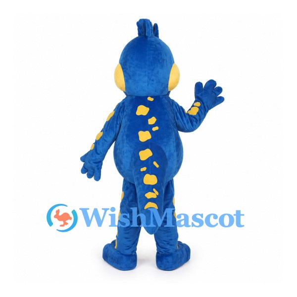 Blue Dinosaur Mascot Costume with Yellow Spots and Belly