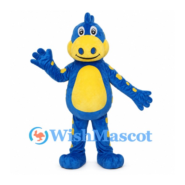 Blue Dinosaur Mascot Costume with Yellow Spots and Belly