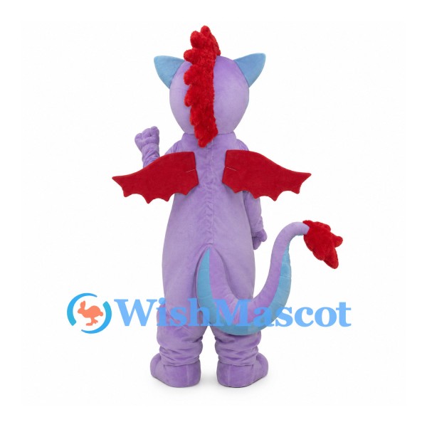 Purple Dragon Mascot Costume with Red Wings and Light Blue Belly