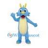 Light Blue Dragon Mascot Costume with Yellow Horns and Green Back Spikes