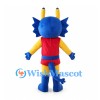 Blue Dragon Mascot Costume with Red Vest and Yellow Suit