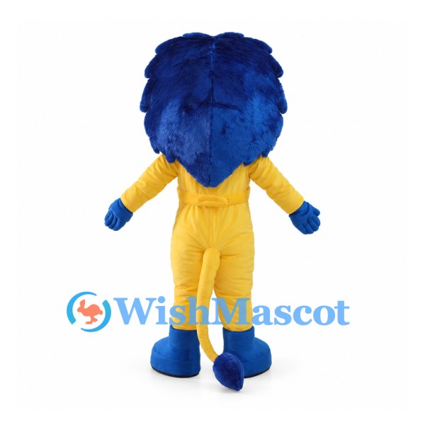 Yellow Lion Mascot Costume with Large Blue Mane and Blue Paws
