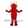 Red Dragon Mascot Costume with Yellow Belly and Antler Horns