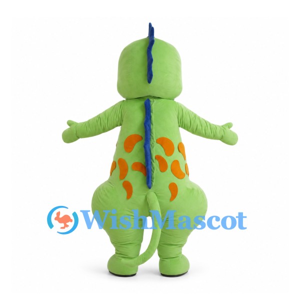 Green Dinosaur Mascot Costume with White Belly and Orange Spots