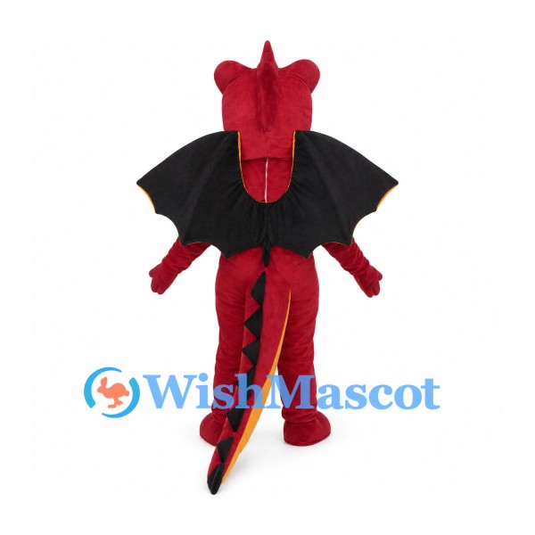 Red Dragon Mascot Costume with Black Wings and Yellow Belly