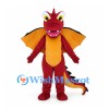 Red Dragon Mascot Costume with Black Wings and Yellow Belly