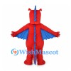 Red Dragon Mascot Costume with Blue Wing Cape and Yellow Belly