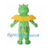 Green Dragon Mascot Costume with Yellow Wings and Purple Spots