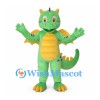 Green Dragon Mascot Costume with Yellow Wings and Purple Spots