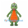 Green Dinosaur Mascot Costume with Orange Belly and Pink Back Spikes