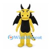 Yellow Dragon Mascot Costume with Black Horns Wings and Belly