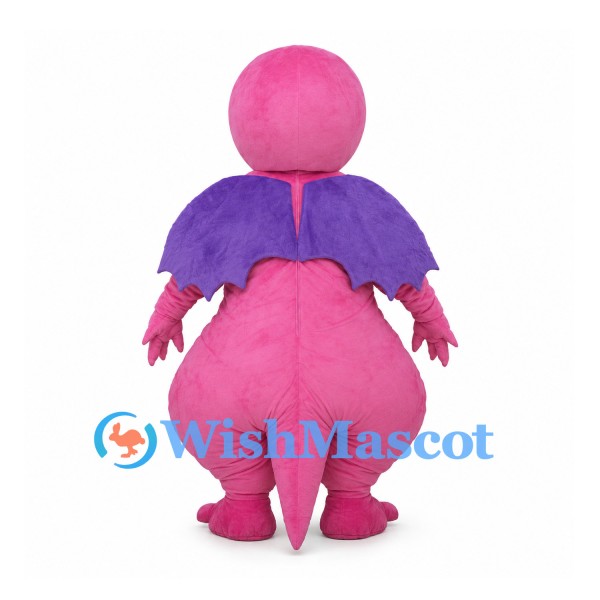 Pink Dragon Mascot Costume with Purple Wings and Yellow Belly