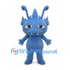 Blue Alien Mascot Costume with Long Antennae and Small Fangs