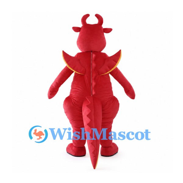 Red Dragon Mascot Costume with Yellow Belly and Small Red Wings