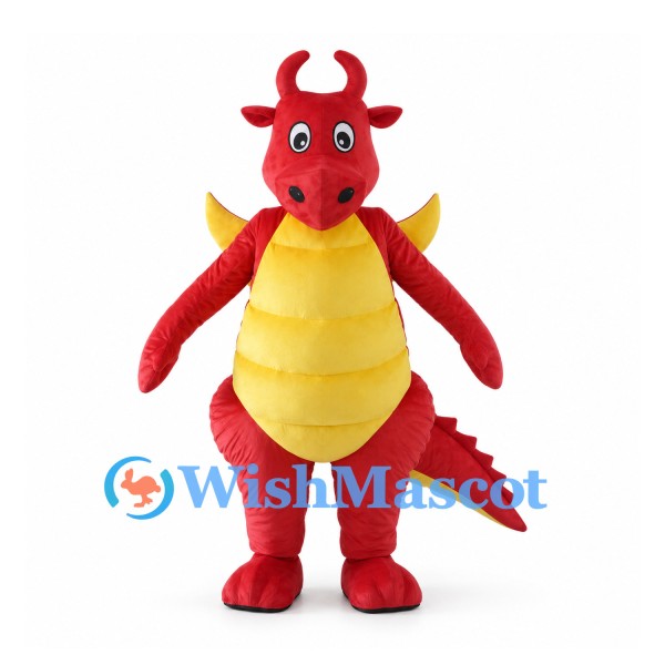 Red Dragon Mascot Costume with Yellow Belly and Small Red Wings
