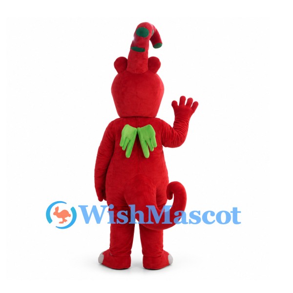 Red Dragon Mascot Costume with Tall Spotted Horn and Green Wings