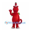 Red Dragon Mascot Costume with Tall Spotted Horn and Green Wings