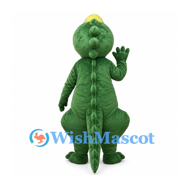 Green Dinosaur Mascot Costume with Lime Belly and Rounded Back Spikes