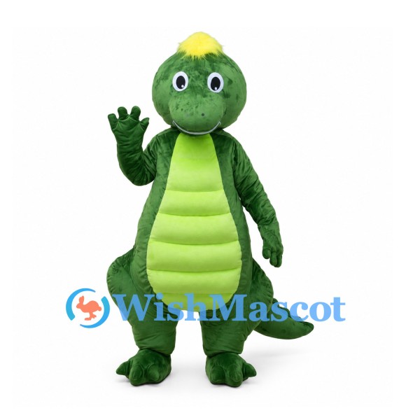 Green Dinosaur Mascot Costume with Lime Belly and Rounded Back Spikes