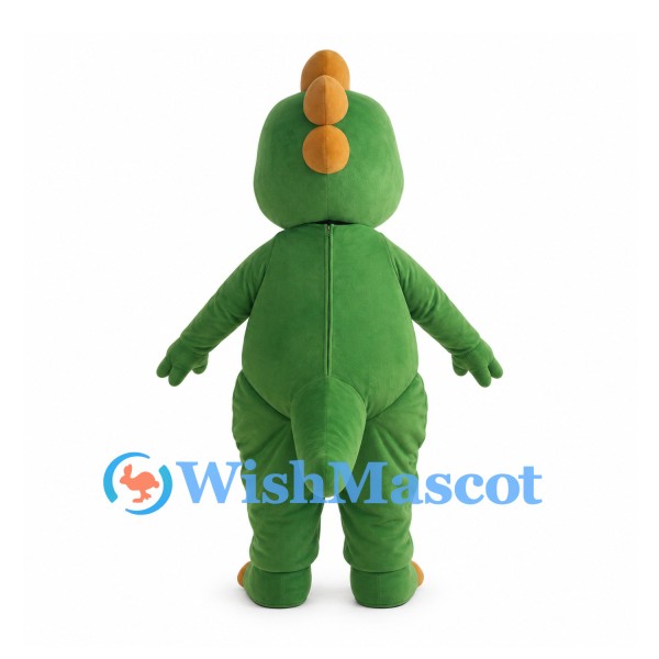 Green Dinosaur Mascot Costume with Orange Belly and Head Plates