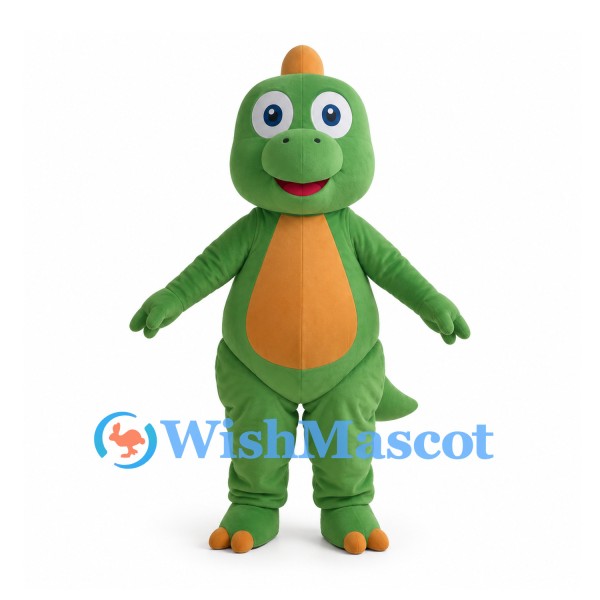Green Dinosaur Mascot Costume with Orange Belly and Head Plates