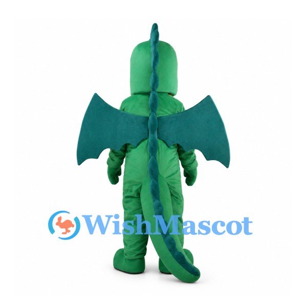 Green Dragon Mascot Costume with Teal Wings and Yellow Belly