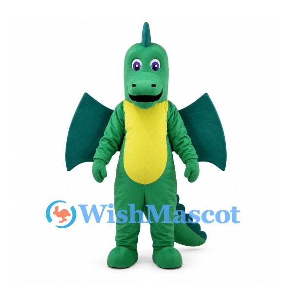 Green Dragon Mascot Costume with Teal Wings and Yellow Belly