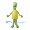 Green Tyrannosaurus Mascot Costume with Yellow Belly and Toothy Grin