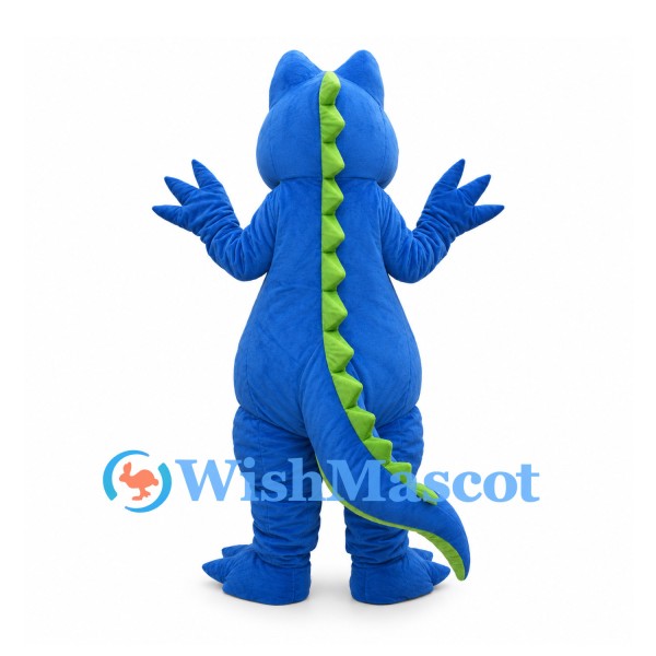 Blue Dinosaur Mascot Costume with Lime Belly and Back Spikes