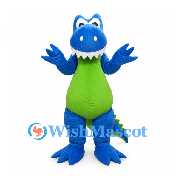 Blue Dinosaur Mascot Costume with Lime Belly and Back Spikes