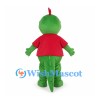 Green Dinosaur Mascot Costume with Red Shirt and Head Crest