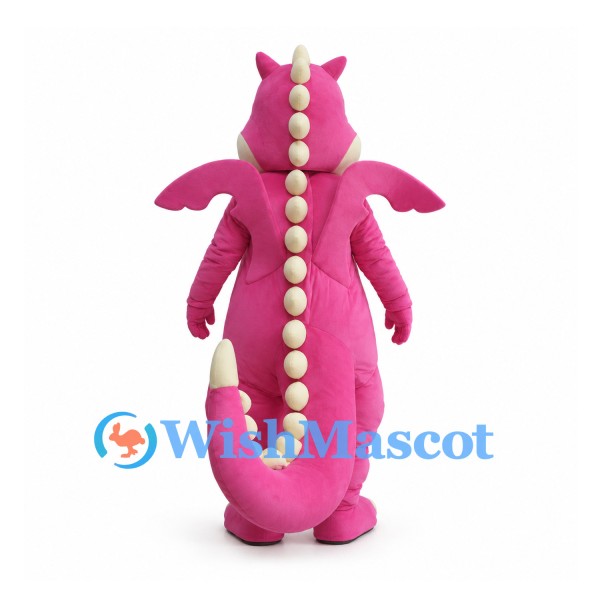 Pink Dragon Mascot Costume with Cream Belly and Long Spiked Tail