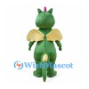 Green Dragon Mascot Costume with Cream Wings and Pink Forehead Horn