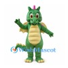 Green Dragon Mascot Costume with Cream Wings and Pink Forehead Horn