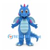 Blue Dragon Mascot Costume with Pale Wings and Pink Horn