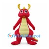 Red Dragon Mascot Costume with Yellow Antlers and Cream Belly
