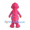 Pink Dinosaur Mascot Costume with Blue Spots and Yellow Belly