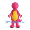 Pink Dinosaur Mascot Costume with Blue Spots and Yellow Belly